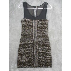 Free People Dress Womens Small Sheer Textured Bodycon Ditsy Floral Mini Button